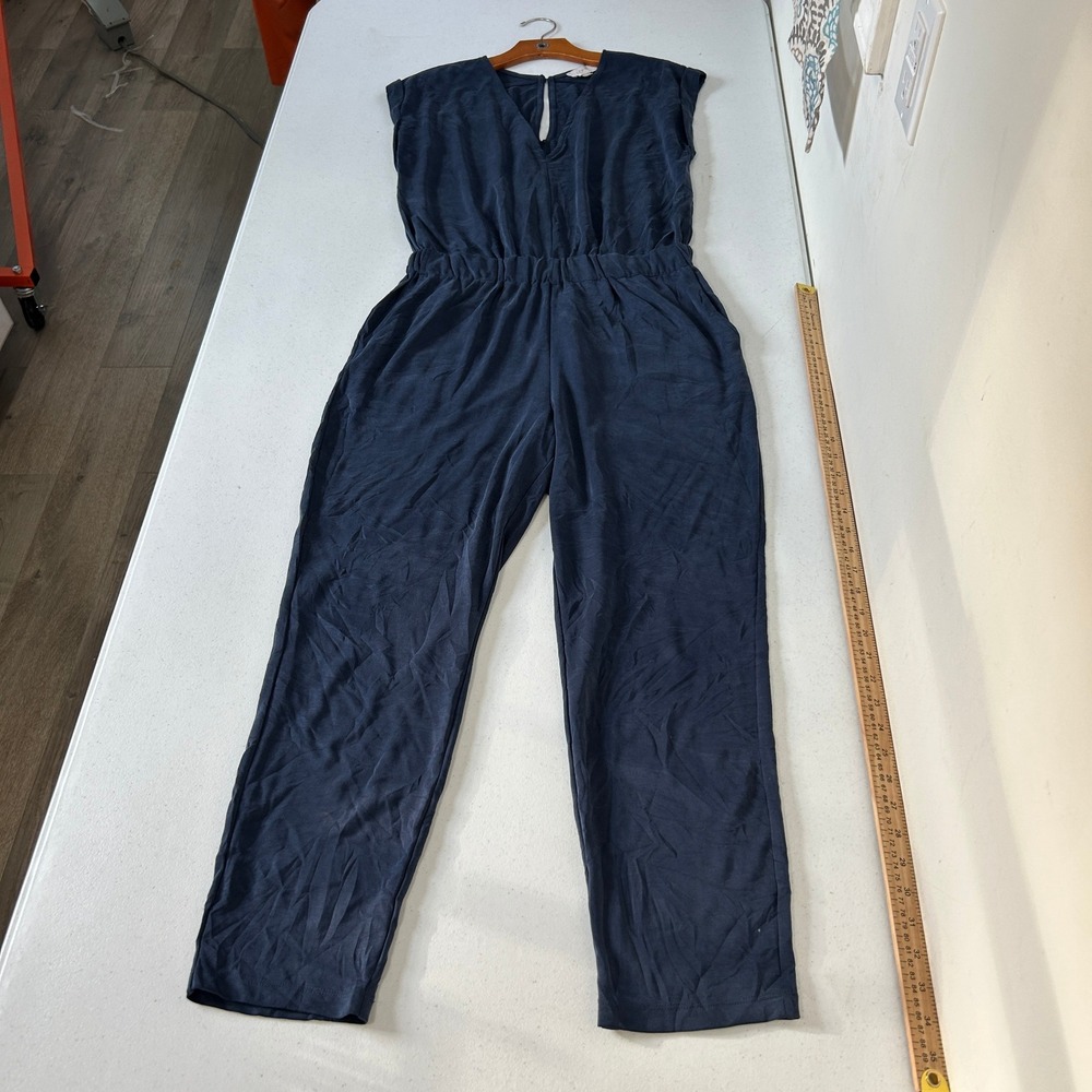 Loft Outlet Navy Blue Sleeveless V-Neck Elastic Waist Tapered Leg Jumpsuit Small